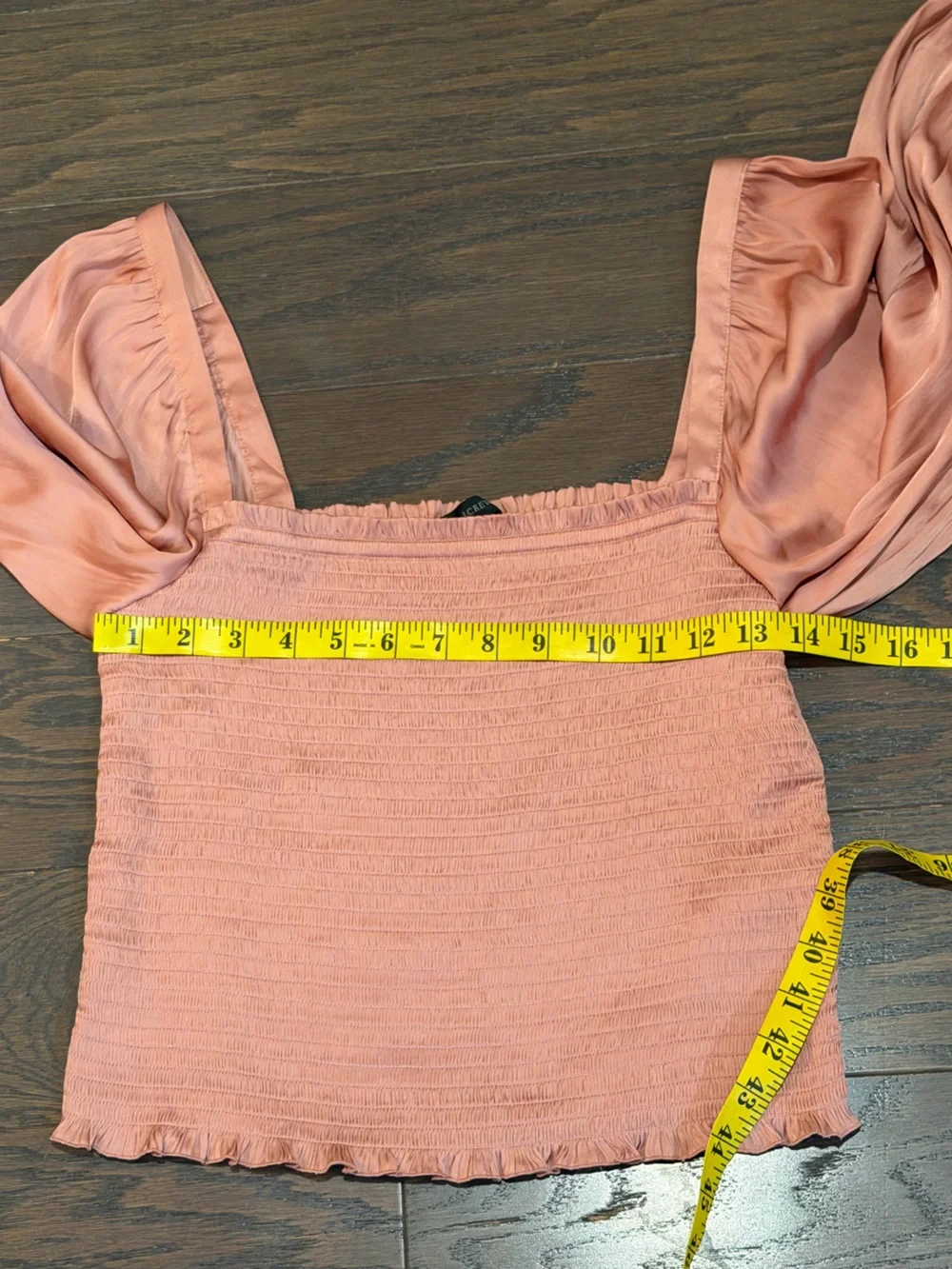 J. Crew Smocked Satin Puff Sleeve Crop Top Blouse Pink Size Medium